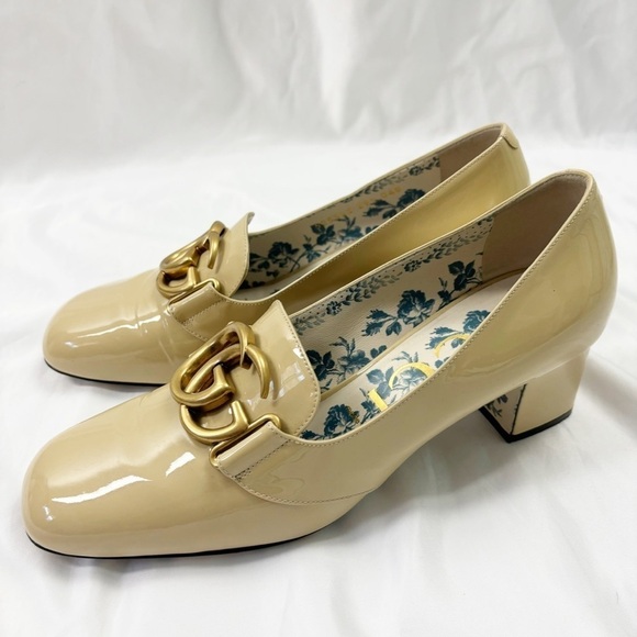 Gucci Victoire 55 Patent Leather GG Loafer in Sand Storm Cream EU 39.5 - Picture 5 of 10